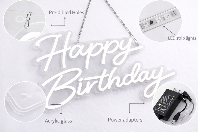 LED Neon Party Signs – Happy Birthday, Let’s Party & More