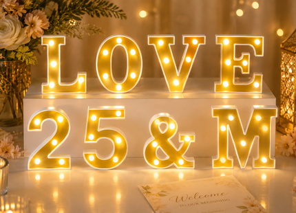 Gold LED Marquee Letter & Number Lights – 6 Inch Alphabet & Number Tabletop Signs