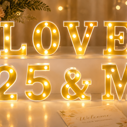 Gold LED Marquee Letter & Number Lights – 6 Inch Alphabet & Number Tabletop Signs